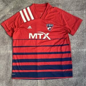 Men's Adidas Aeroready FC Dallas Red Blue White Striped Home Jersey Kit Sz 2XL